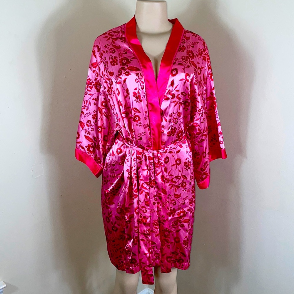 Notori Cruz Pink Kimono Style Sexy Satin Robe Coat cottagecore garden Barbie
